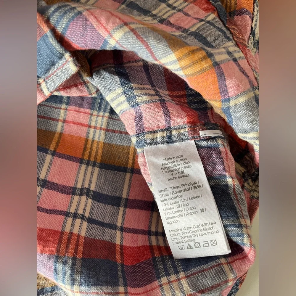 Men’s J. Crew Linen Blend Plaid Camp Short Sleeve Slim Fit Shirt L Preppy Casual